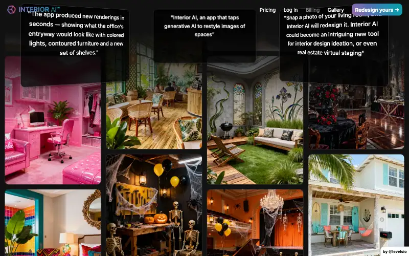 Screenshot of interiorai.com, further down the homepage