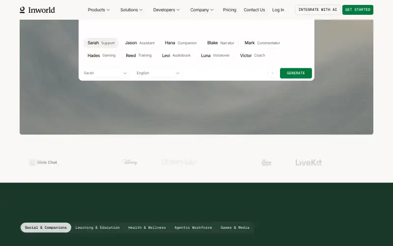 Screenshot of inworld.ai, further down the homepage