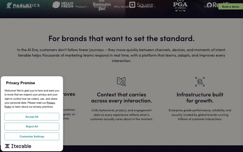 Screenshot of iterable.com, further down the homepage