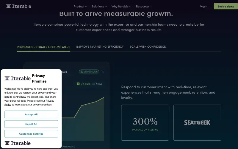 Screenshot of iterable.com, further down the homepage