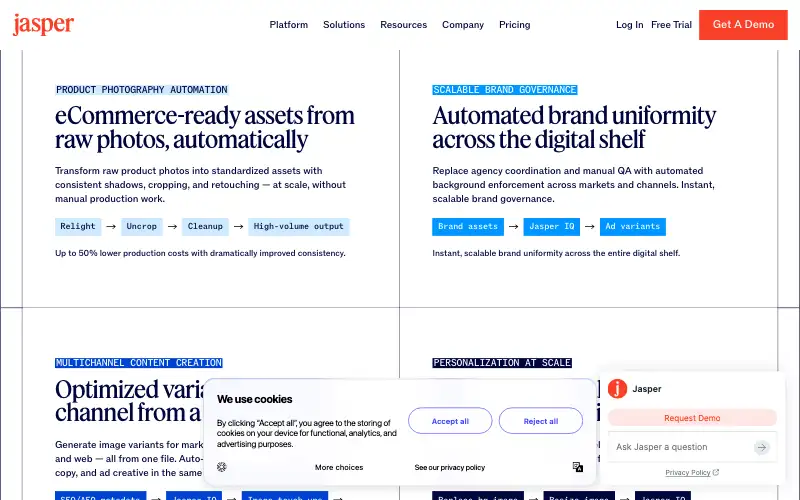 Screenshot of jasper.ai, further down the homepage