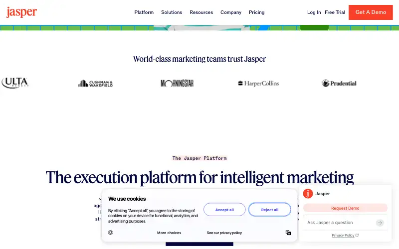 Screenshot of jasper.ai, further down the homepage
