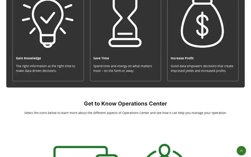 Screenshot of deere.com, further down the homepage