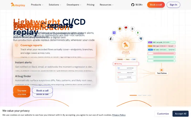 Screenshot of keploy.io, further down the homepage