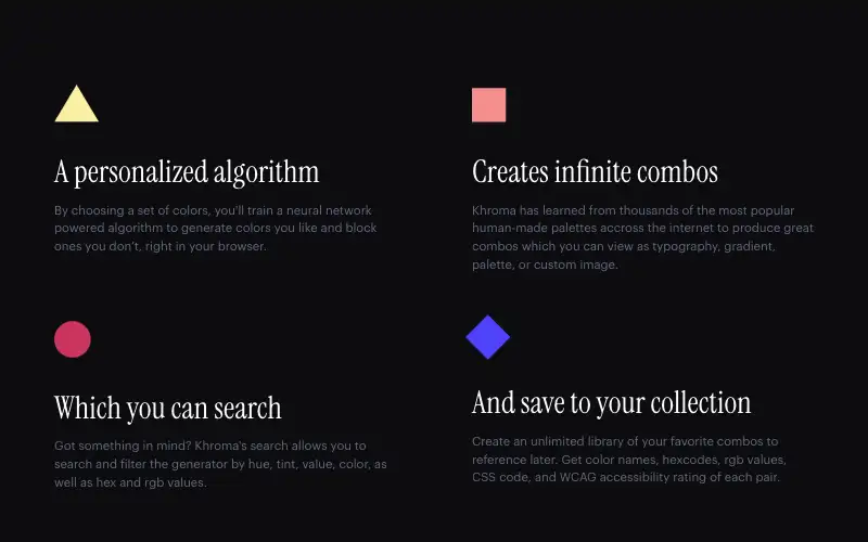 Screenshot of khroma.co, further down the homepage
