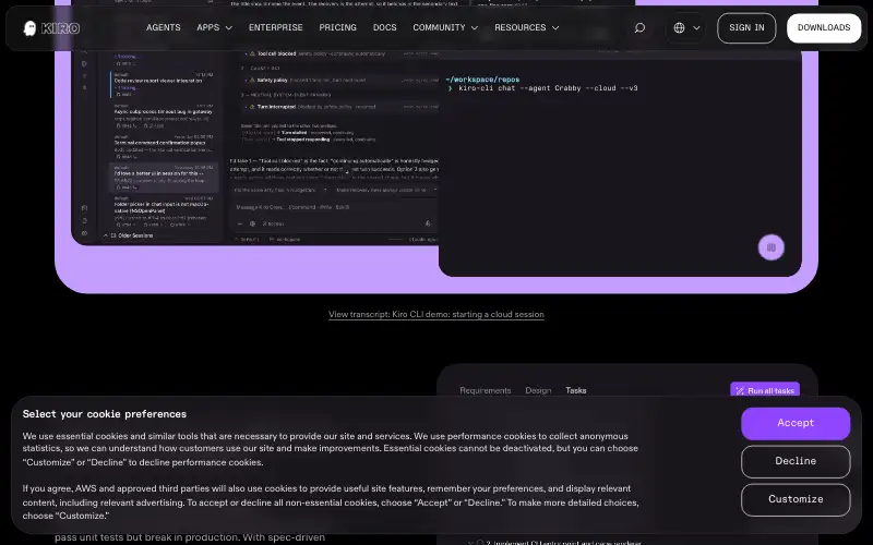 Screenshot of kiro.dev, further down the homepage