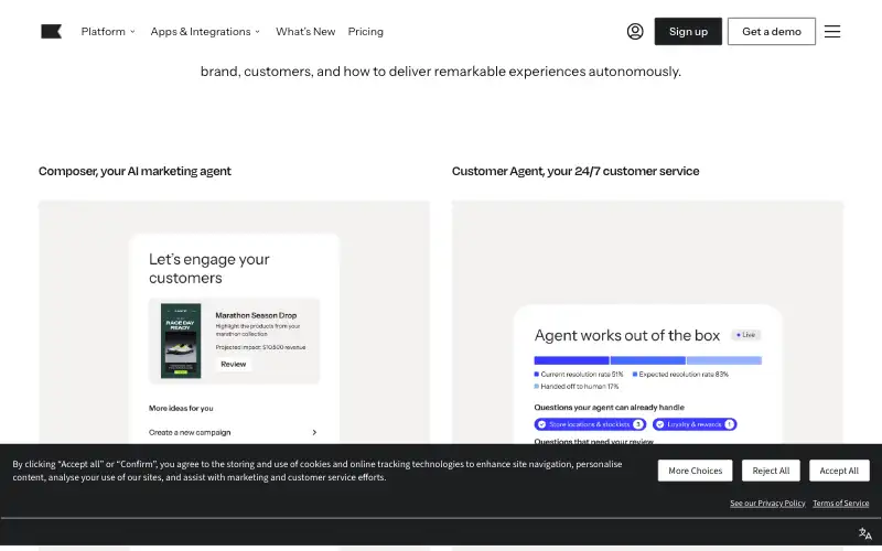 Screenshot of klaviyo.com, further down the homepage