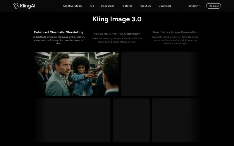 Screenshot of kling.ai, further down the homepage