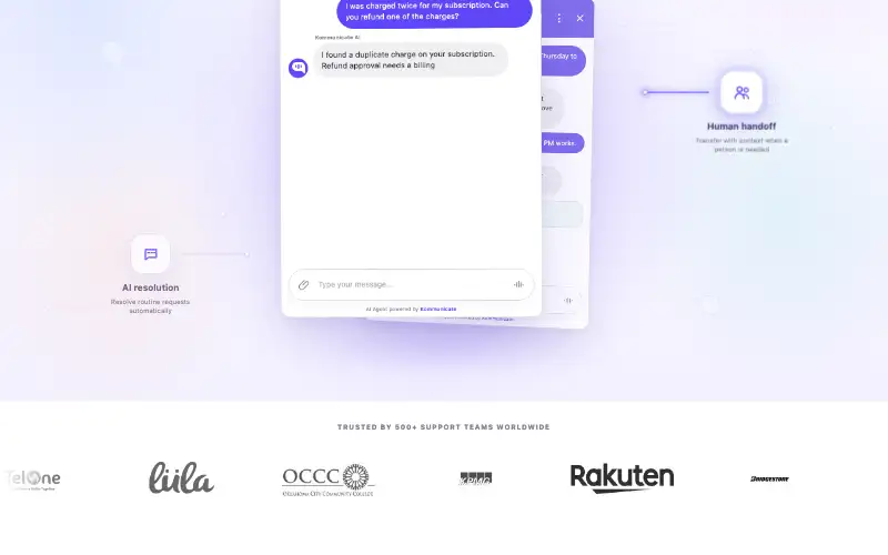 Screenshot of kommunicate.io, further down the homepage