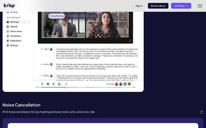 Screenshot of krisp.ai, further down the homepage