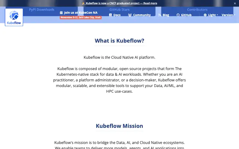 Screenshot of kubeflow.org, further down the homepage