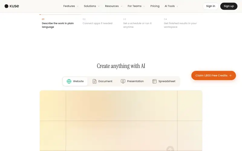 Screenshot of kuse.ai, further down the homepage