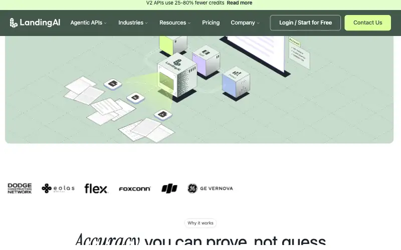 Screenshot of landing.ai, further down the homepage