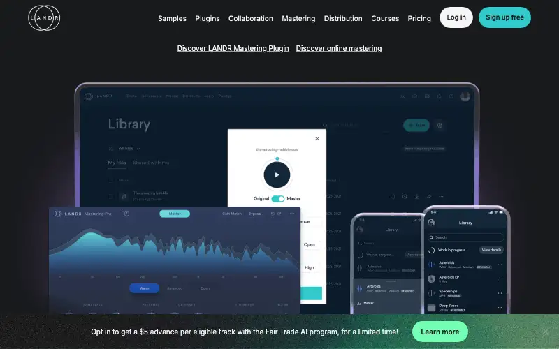 Screenshot of landr.com, further down the homepage