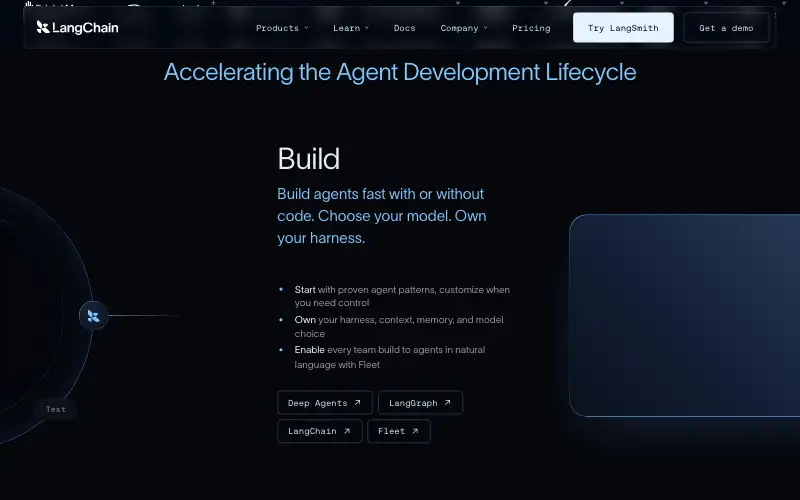 Screenshot of langchain.com, further down the homepage