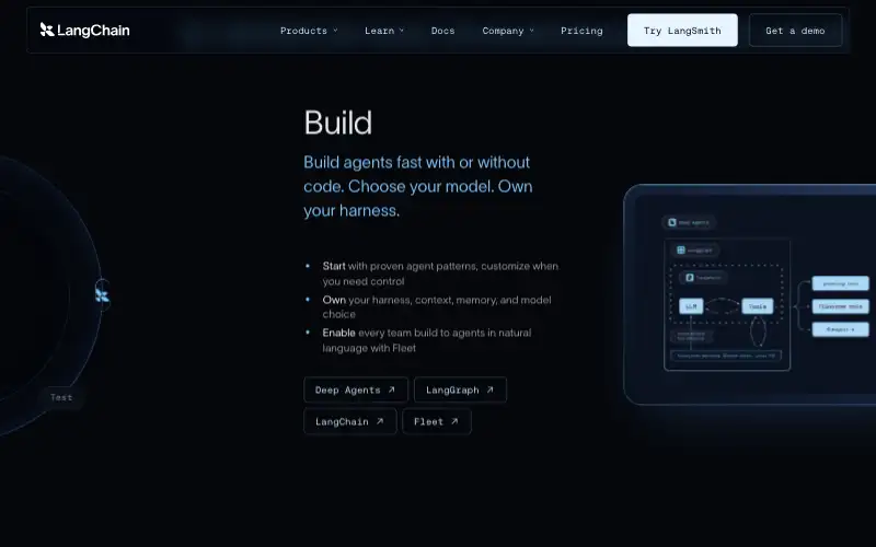 Screenshot of langchain.com, further down the homepage
