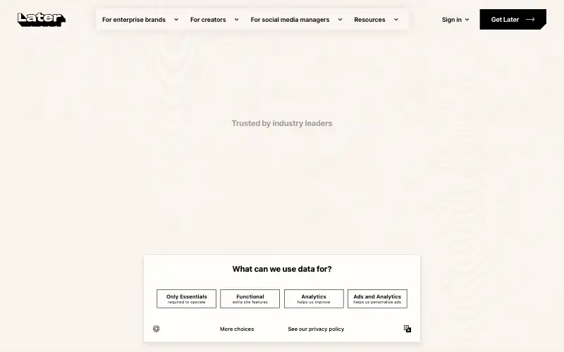 Screenshot of later.com, further down the homepage