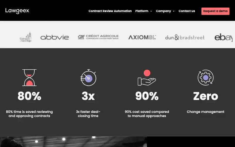 Screenshot of lawgeex.com, further down the homepage
