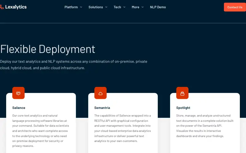 Screenshot of lexalytics.com, further down the homepage