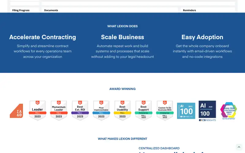 Screenshot of lexion.ai, further down the homepage