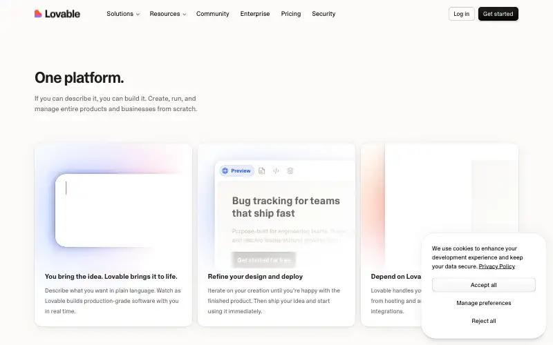 Screenshot of lovable.dev, further down the homepage