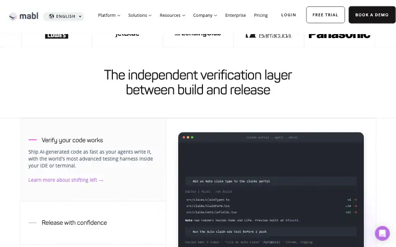 Screenshot of mabl.com, further down the homepage