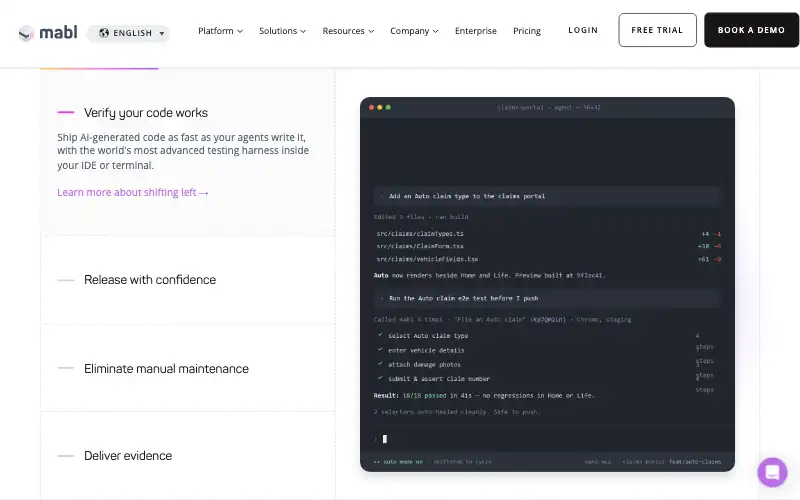Screenshot of mabl.com, further down the homepage