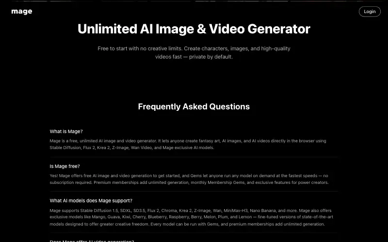 Screenshot of mage.space, further down the homepage
