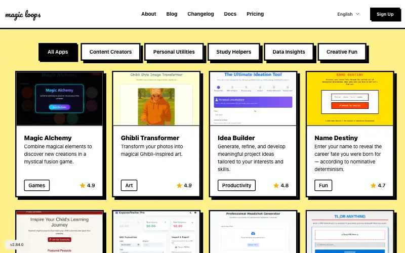Screenshot of magicloops.dev, further down the homepage