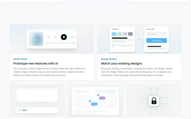 Screenshot of magicpatterns.com, further down the homepage
