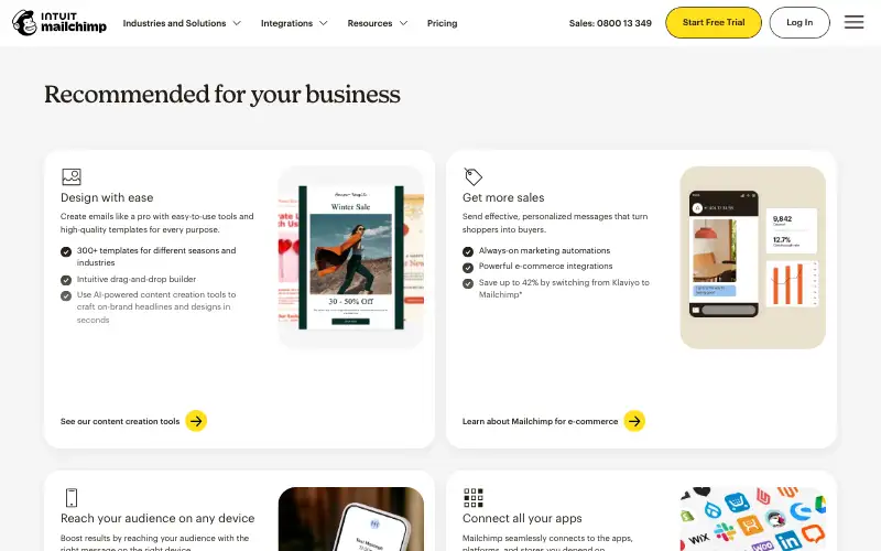 Screenshot of mailchimp.com, further down the homepage