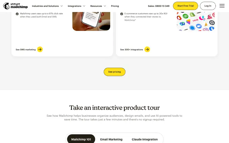 Screenshot of mailchimp.com, further down the homepage