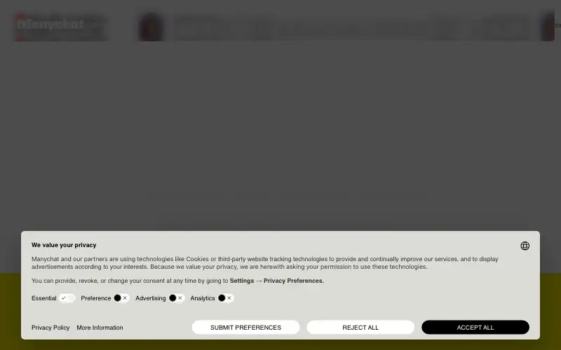 Screenshot of manychat.com, further down the homepage