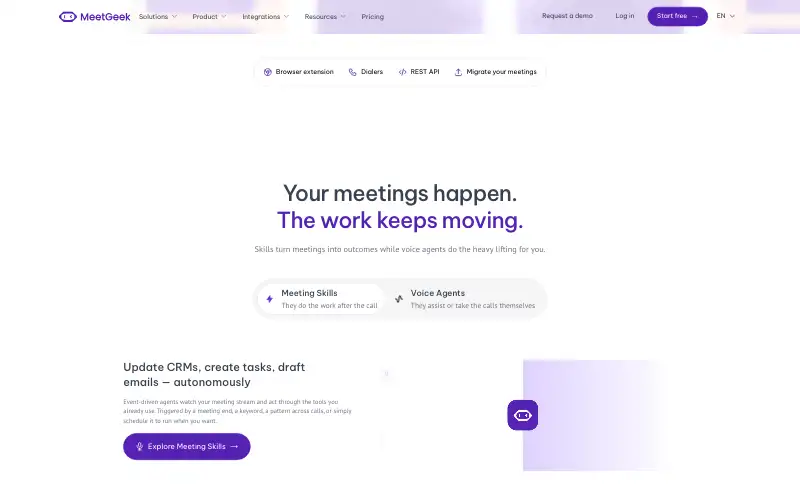 Screenshot of meetgeek.ai, further down the homepage