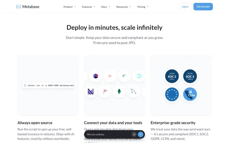 Screenshot of metabase.com, further down the homepage