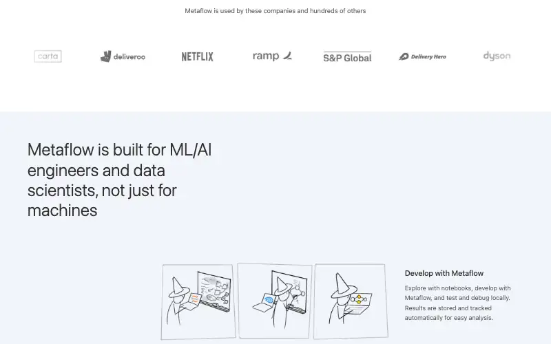 Screenshot of metaflow.org, further down the homepage