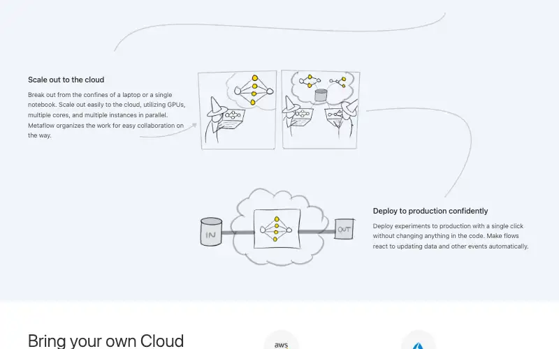 Screenshot of metaflow.org, further down the homepage