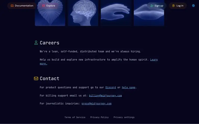 Screenshot of midjourney.com, further down the homepage