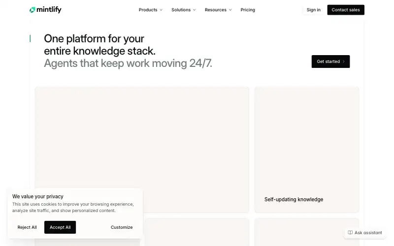 Screenshot of mintlify.com, further down the homepage