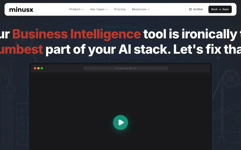 Screenshot of minusx.ai, further down the homepage