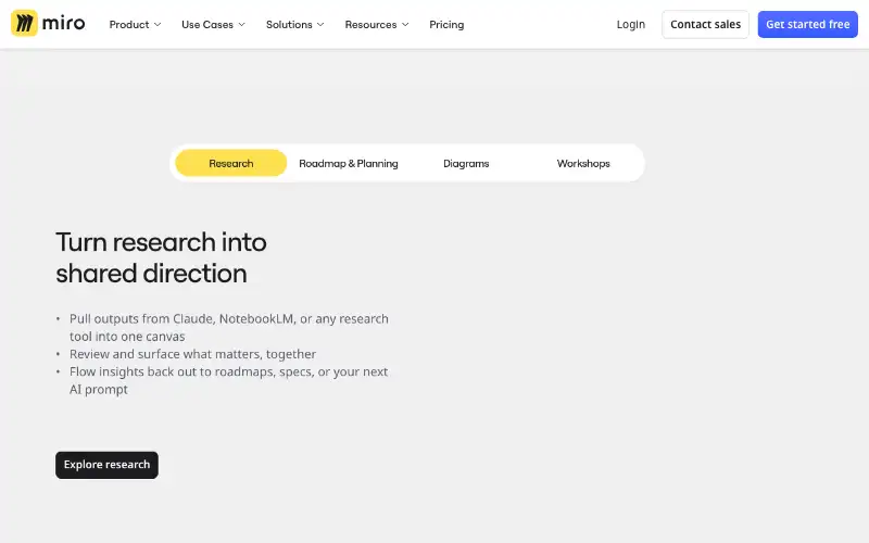 Screenshot of miro.com, further down the homepage