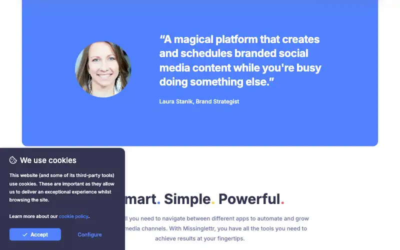 Screenshot of missinglettr.com, further down the homepage