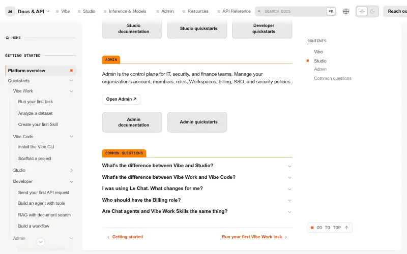 Screenshot of docs.mistral.ai, further down the homepage