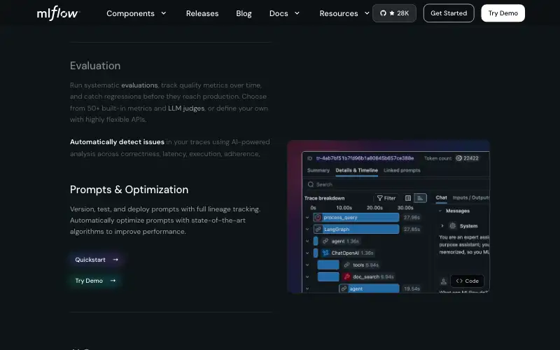 Screenshot of mlflow.org, further down the homepage