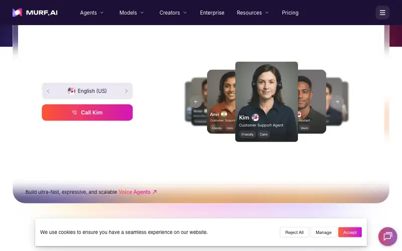 Screenshot of murf.ai, further down the homepage