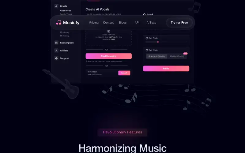 Screenshot of musicfy.lol, further down the homepage