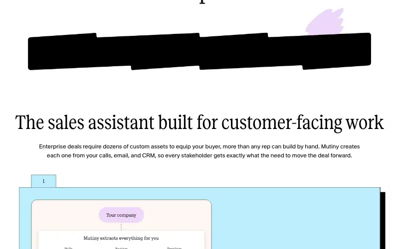 Screenshot of mutinyhq.com, further down the homepage