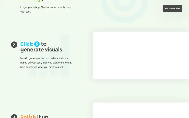 Screenshot of napkin.ai, further down the homepage