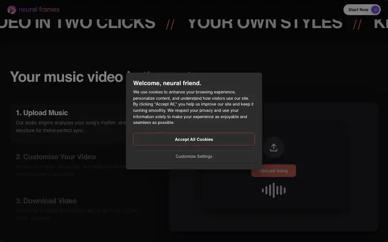 Screenshot of neuralframes.com, further down the homepage