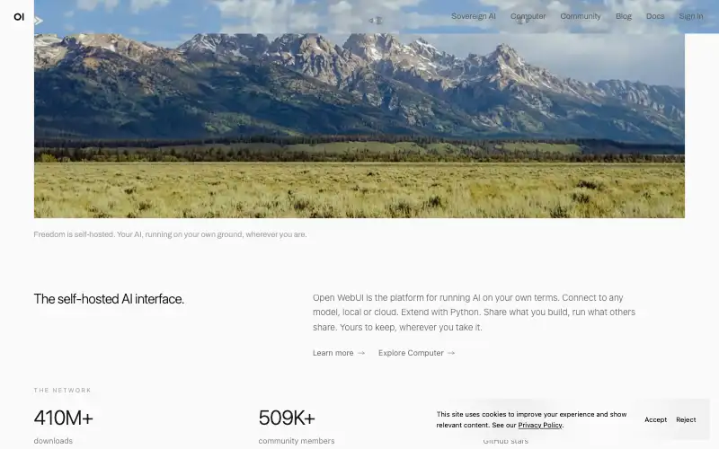 Screenshot of openwebui.com, further down the homepage